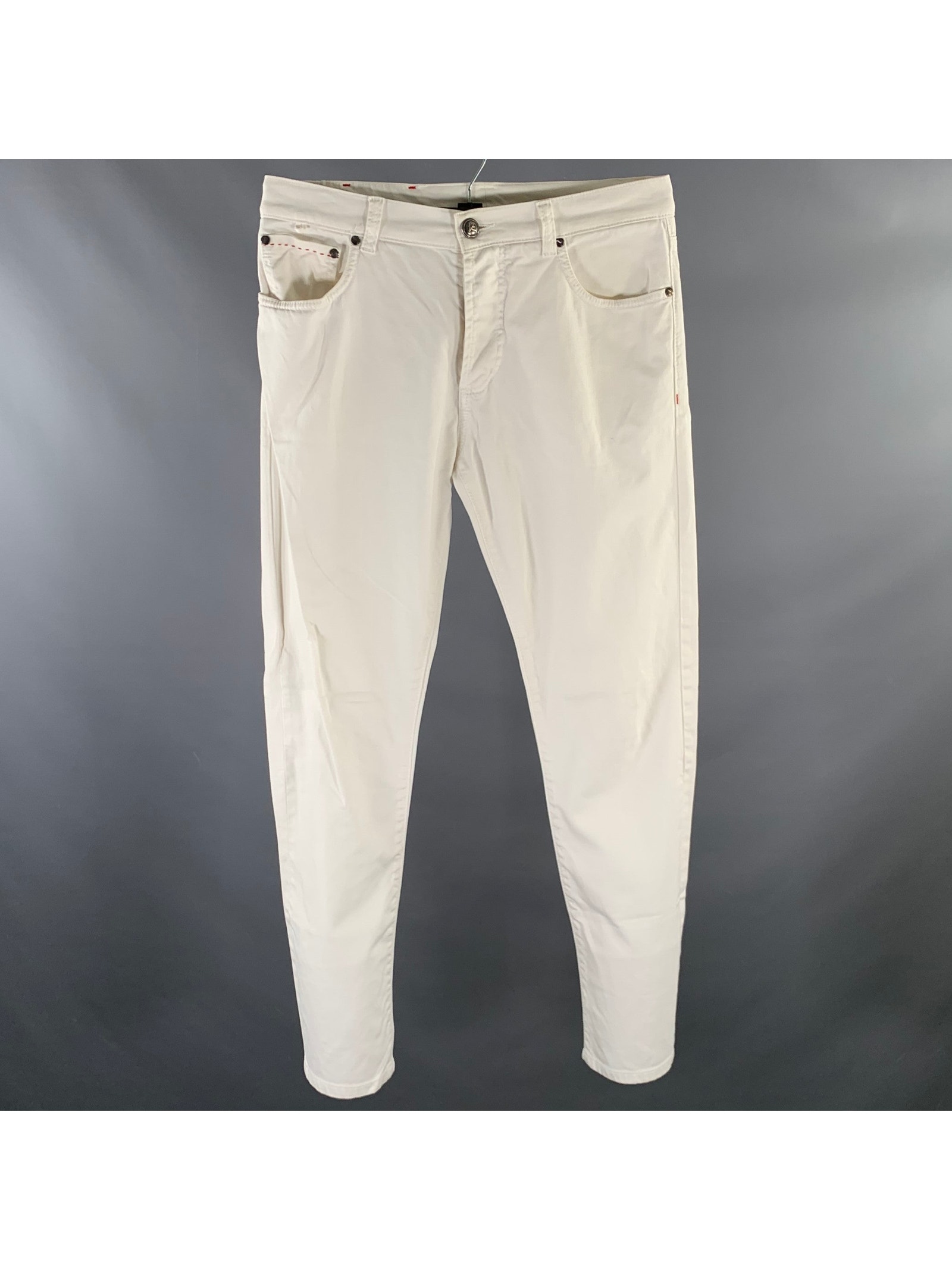 Isaia Size 32 White Cotton Blend Straight Jeans